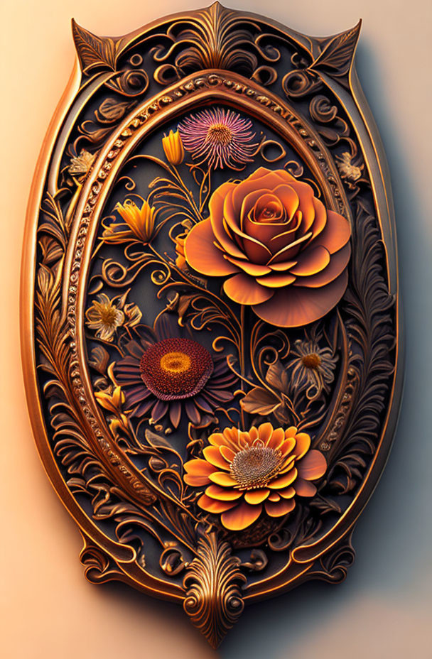 Intricate Floral Motifs on Wooden Panel