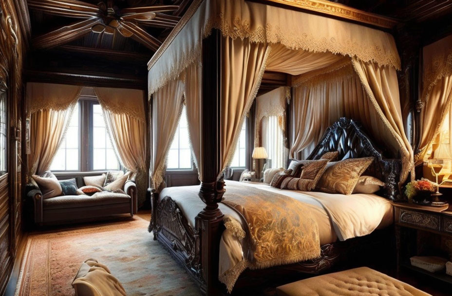 Luxurious Bedroom with Canopy Bed and Elegant Furnishings