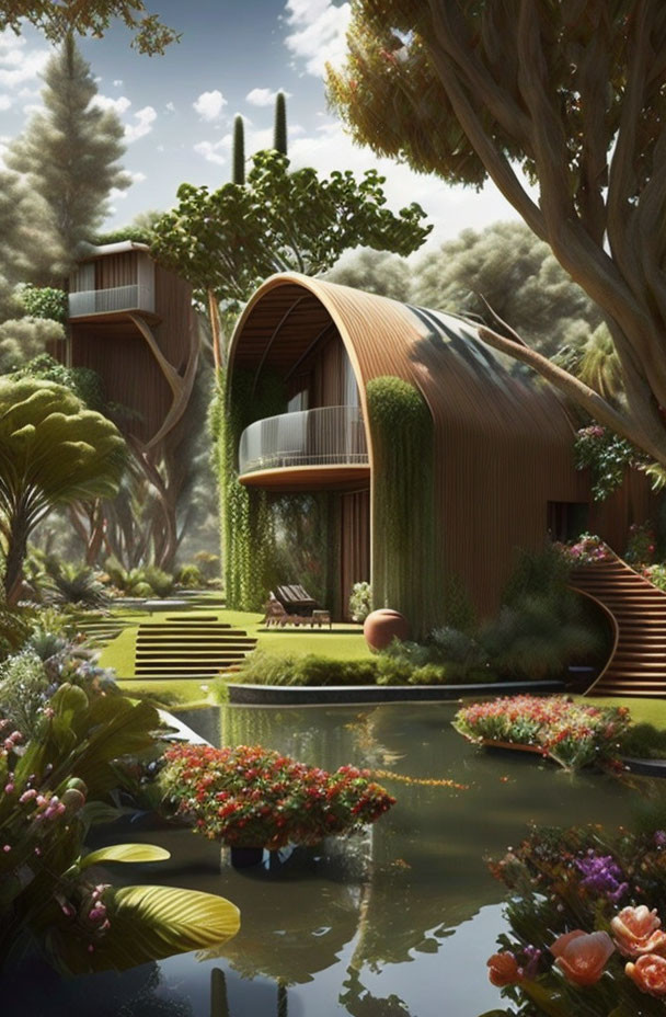 Eco-friendly domed structures in lush green setting