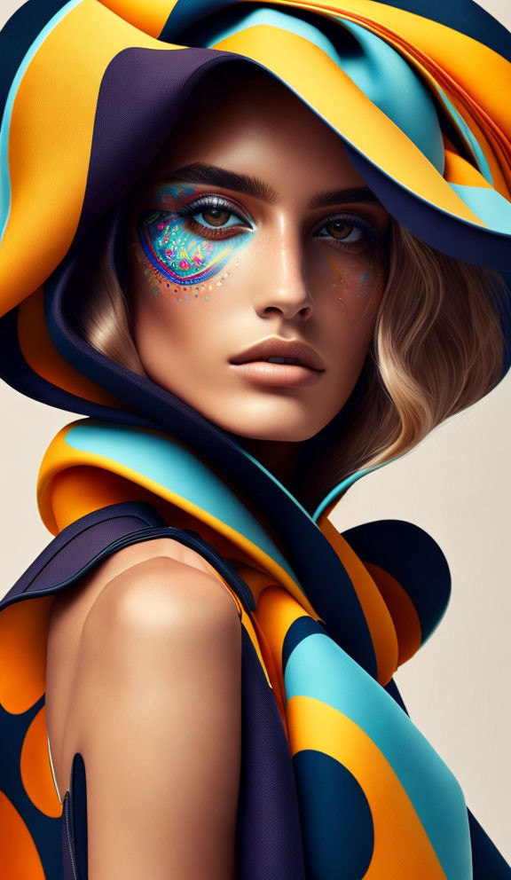 Colorful Eye Makeup and Flowing Garment Portrait