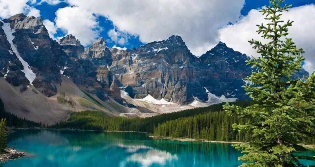 Tranquil Turquoise Lake Surrounded by Majestic Mountains