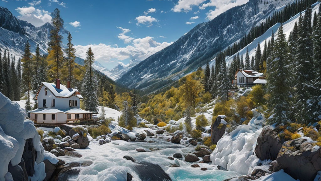 Snowy mountain village in winter scenery