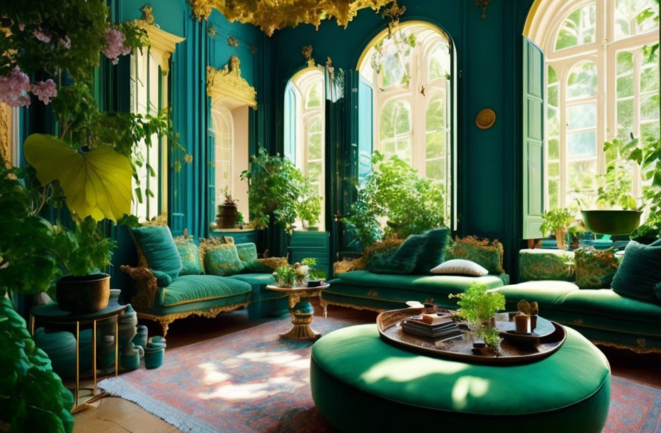 Luxurious Teal and Gold Room with Velvet Furniture