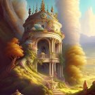 Majestic white gazebo in idyllic fantasy landscape