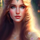 Fantasy woman portrait with long blonde hair and golden headpiece