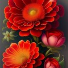 Colorful Red and Orange Flowers with Yellow Centers and Soft-focus Background