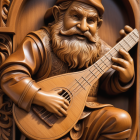 Detailed 3D artwork of figure in golden armor playing lute