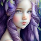 Pastel-colored flowing hair woman with floral crown and rosy cheeks