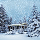 Majestic deer in snow-covered forest with pine trees and mountains