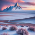 Snowy Mountain Peak in Twilight Winter Landscape