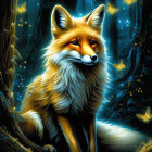 Orange Fox in Mystical Blue Forest with Moss-Covered Trees