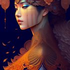 Vibrant floral crown and veil on woman in digital artwork