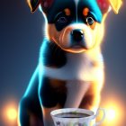 Colorful Illustration: Cute Puppy with Fruits and Soft Light