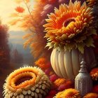 Surreal landscape digital artwork with oversized flowers and butterfly