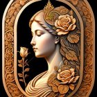 Woman's profile digital artwork with ornate floral decorations on black background