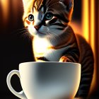 Brown and White Striped Kitten in White Cup Under Sunlight