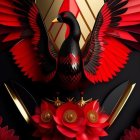 Red and Black Bird Artwork with Geometric Background