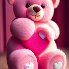 Fluffy Pink Bear Toys with Smiling Faces on Purple Background