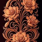 Floral design with orange blooms and ornate leaves on dark background