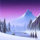 Snow-covered mountains and starry sky in tranquil wintry landscape