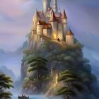 Majestic cliff-top castle overlooking river and lush greenery