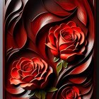 Stylistic red roses with dark and light contours in glossy effect framed elegantly.