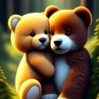 Animated red pandas cuddling in sunlit forest setting