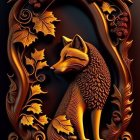 Colorful Fox Illustration in Leafy Frame with Autumnal Theme