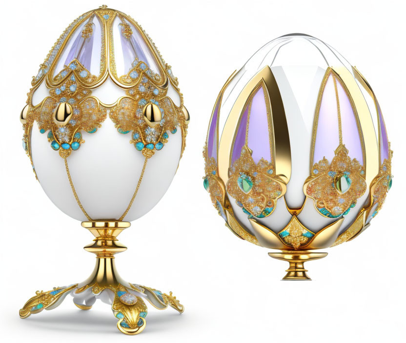 Ornate Fabergé Eggs: Gold Accents, Turquoise Stones