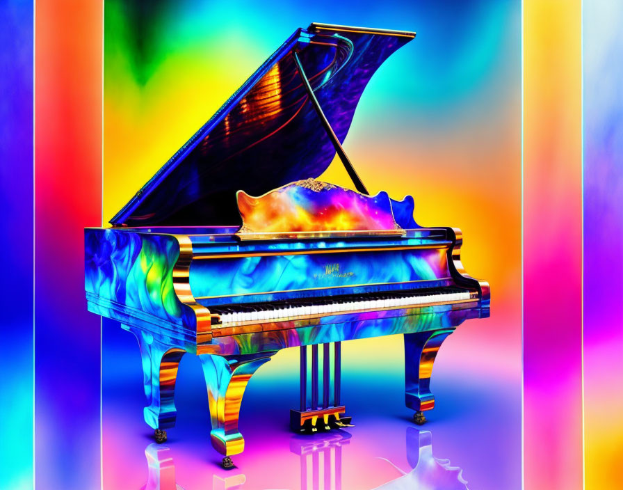 Colorful Psychedelic Pattern Grand Piano Against Multicolored Background