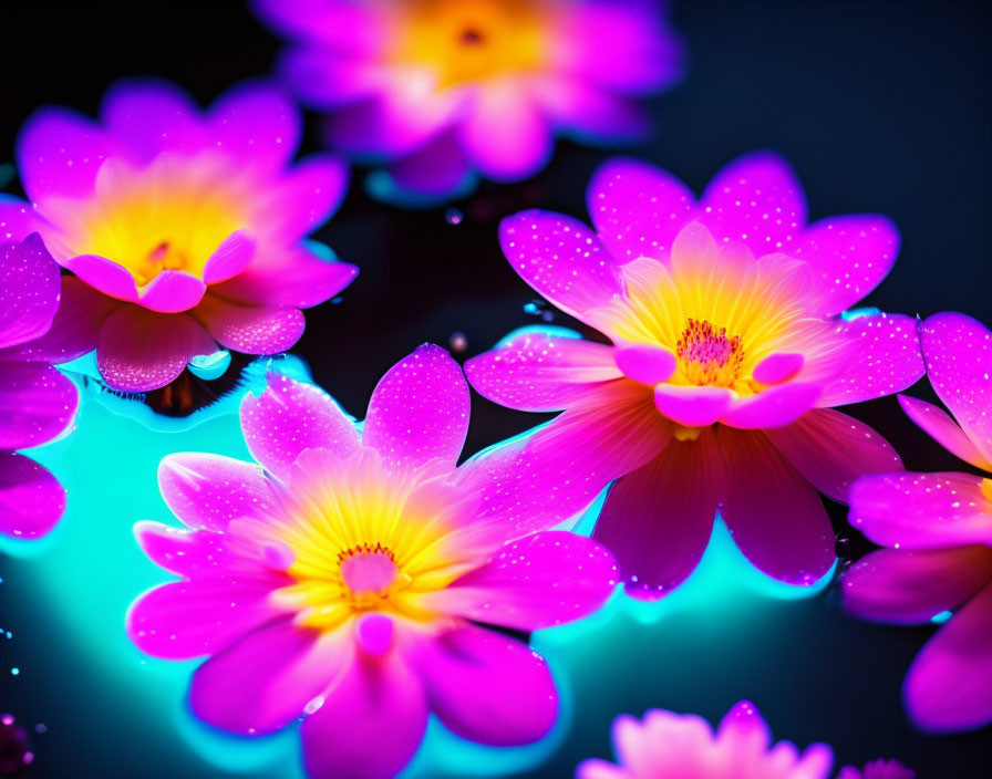 Vibrant Pink Flowers Floating on Turquoise Blue Water