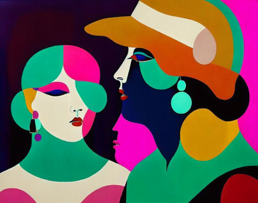 Colorful Abstract Faces with Hats and Earrings