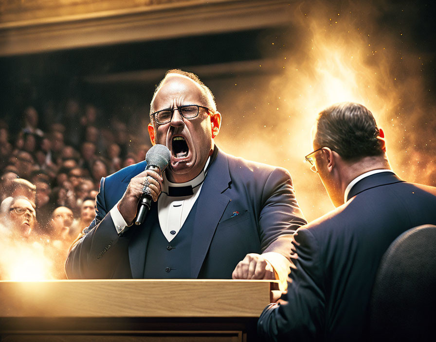 Angry clergyman screaming from a pulpit