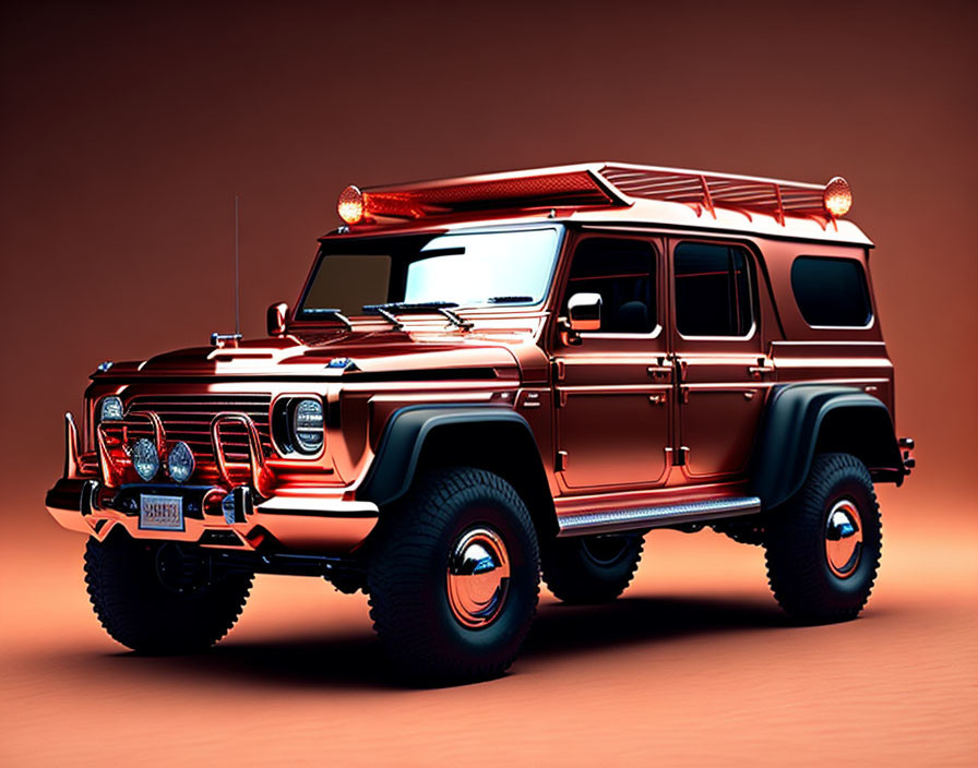 Metallic Copper SUV with Grille Guard and Roof Rack on Warm Background