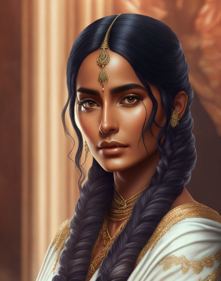 Portrait of Woman in South Asian Attire with Braided Hair