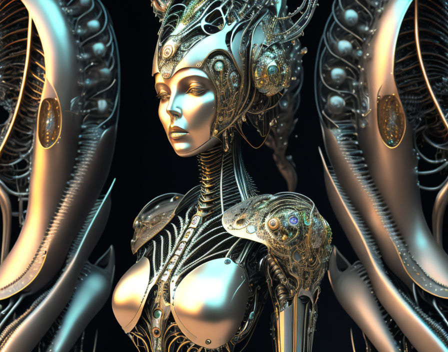 Futuristic Female Robot with Intricate Metallic Design