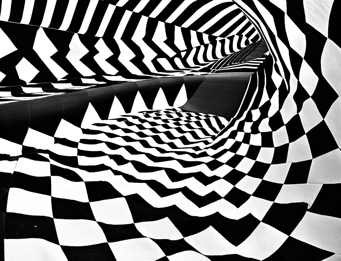 Monochrome zigzag pattern tunnel optical illusion