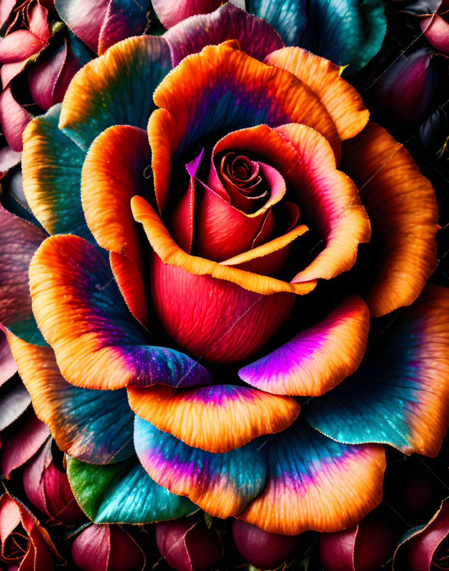 Colorful Close-Up Image of Multi-Colored Rose Petals