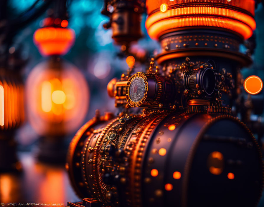 Detailed Steampunk Object with Glowing Lights