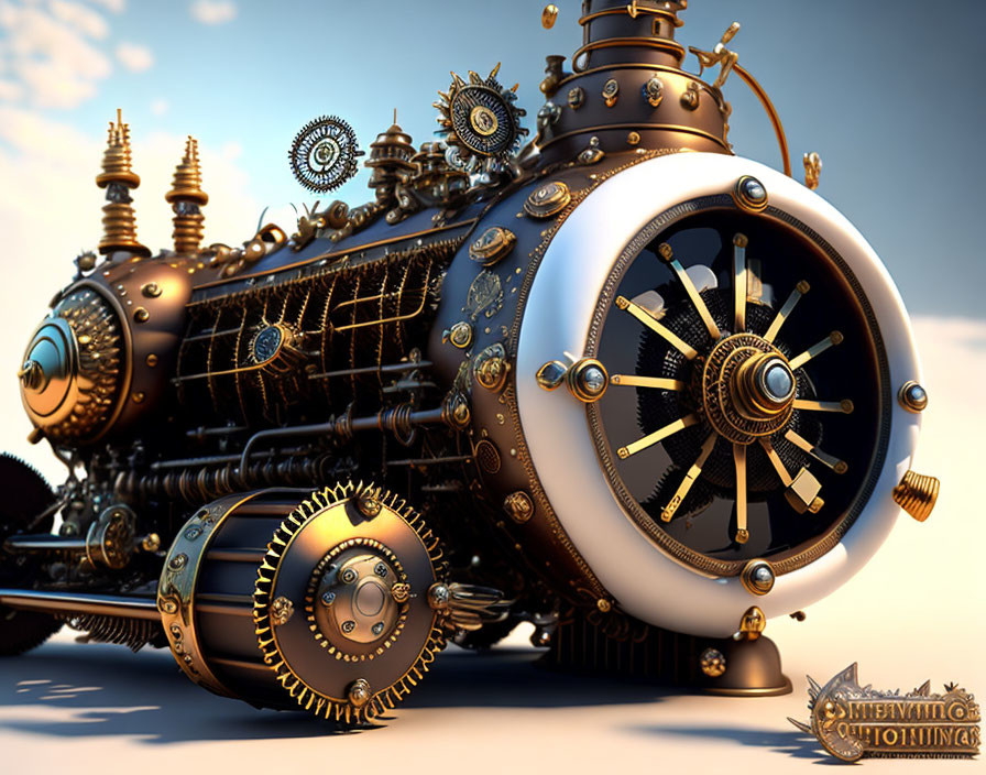 Intricate Steampunk Submarine with Golden Accents