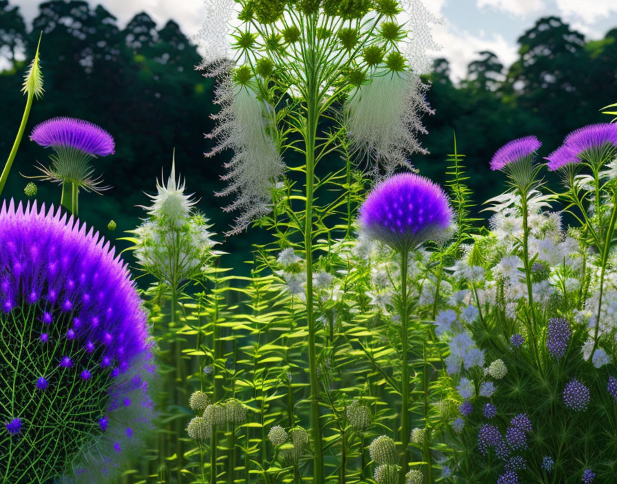 Exotic Purple and White Flowers in Lush Garden