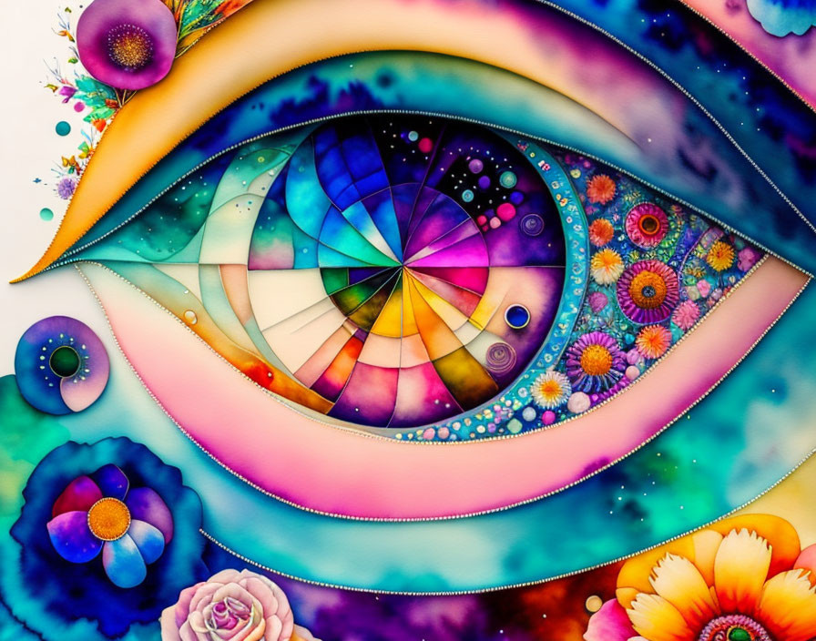 Colorful Abstract Eye Art with Floral and Psychedelic Elements