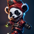 Stylized animated panda in edgy red & black punk-rock outfit