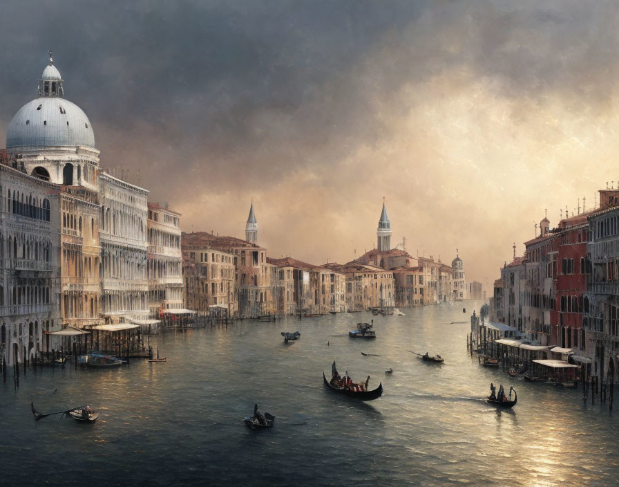 Gondolas on Grand Canal with Basilica di Santa Maria della Salute, Venice