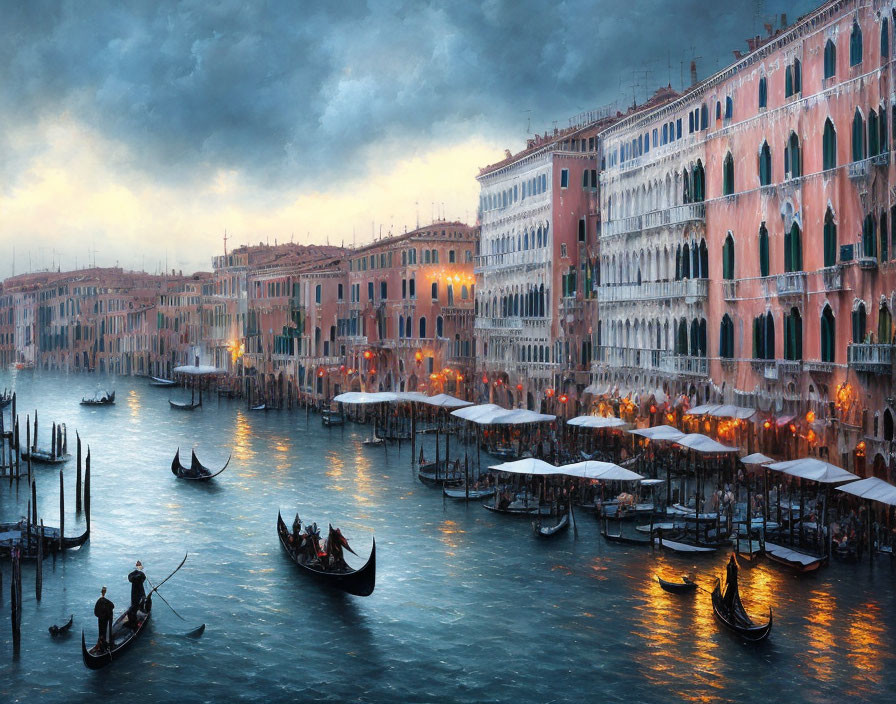 Historic pastel buildings and gondolas on serene Venice canal