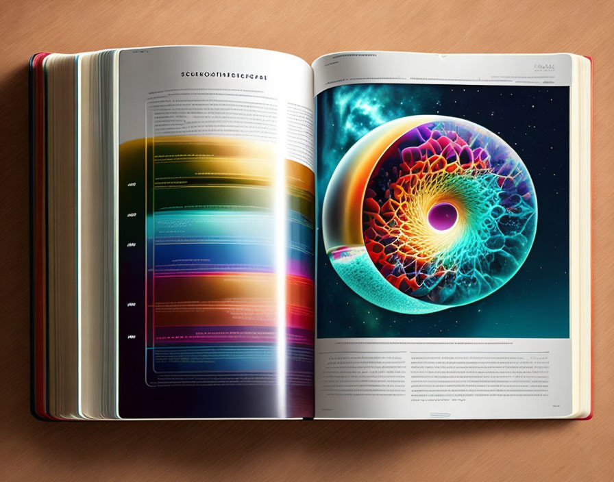 Colorful Cell Illustration and Scientific Text on Open Book