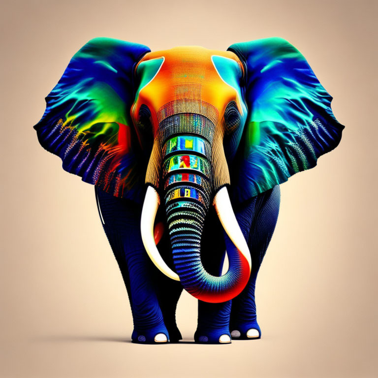 Vivid psychedelic elephant art with colorful patterns