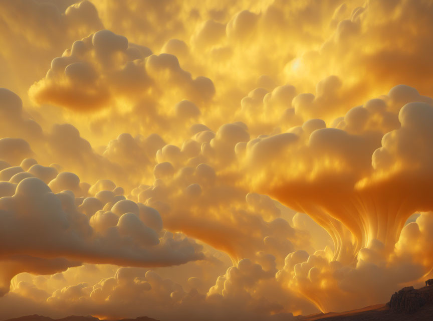 Vibrant golden sunset clouds over desert landscape