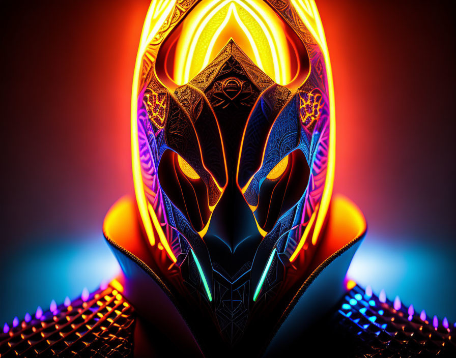 Colorful Neon Mask Artwork on Dark Background