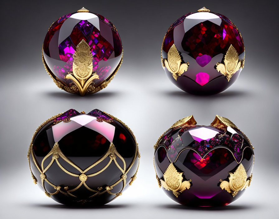 Luxurious Jewel-Encrusted Perfume Bottles on Grey Background